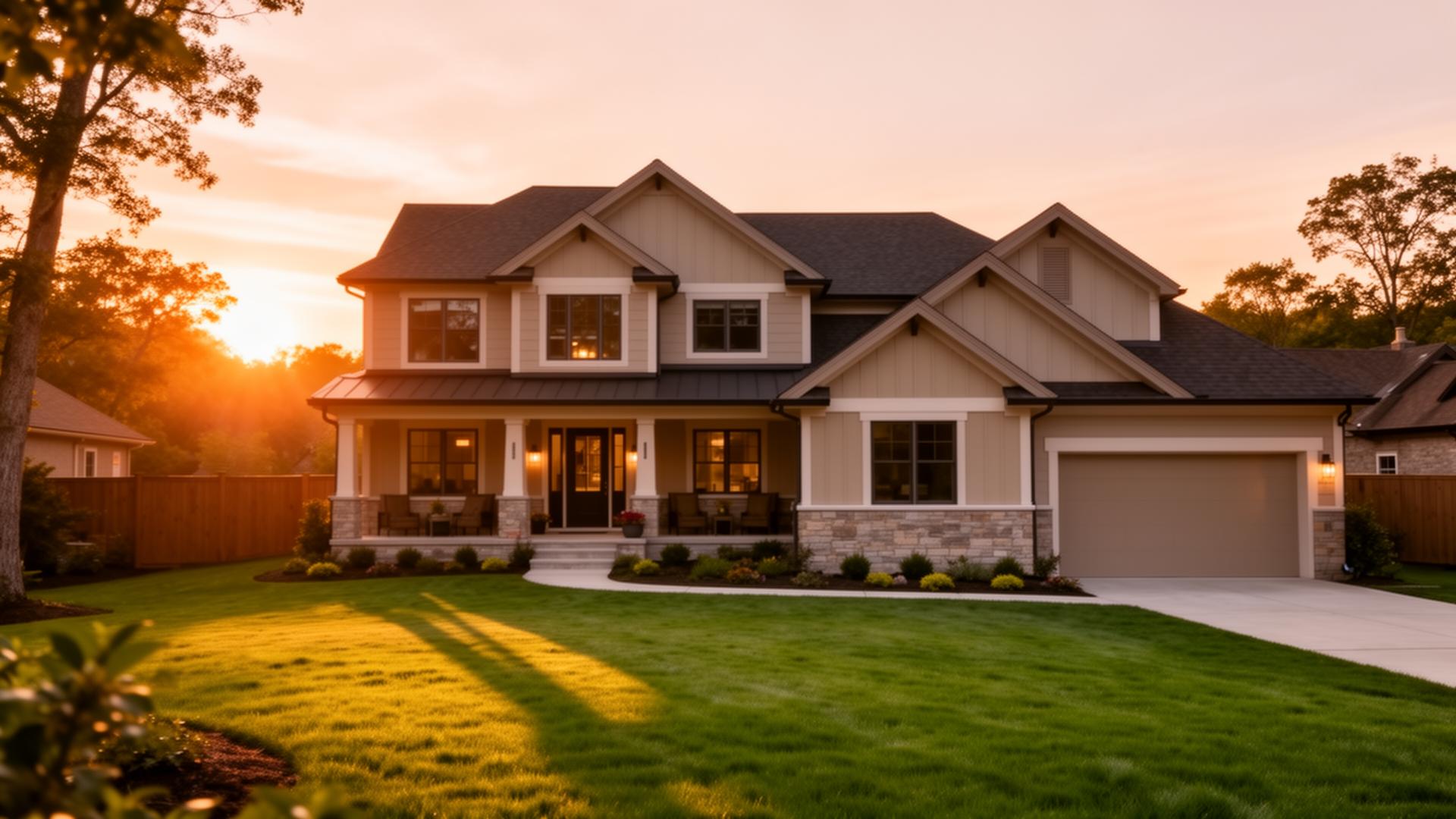 Modern home at sunset